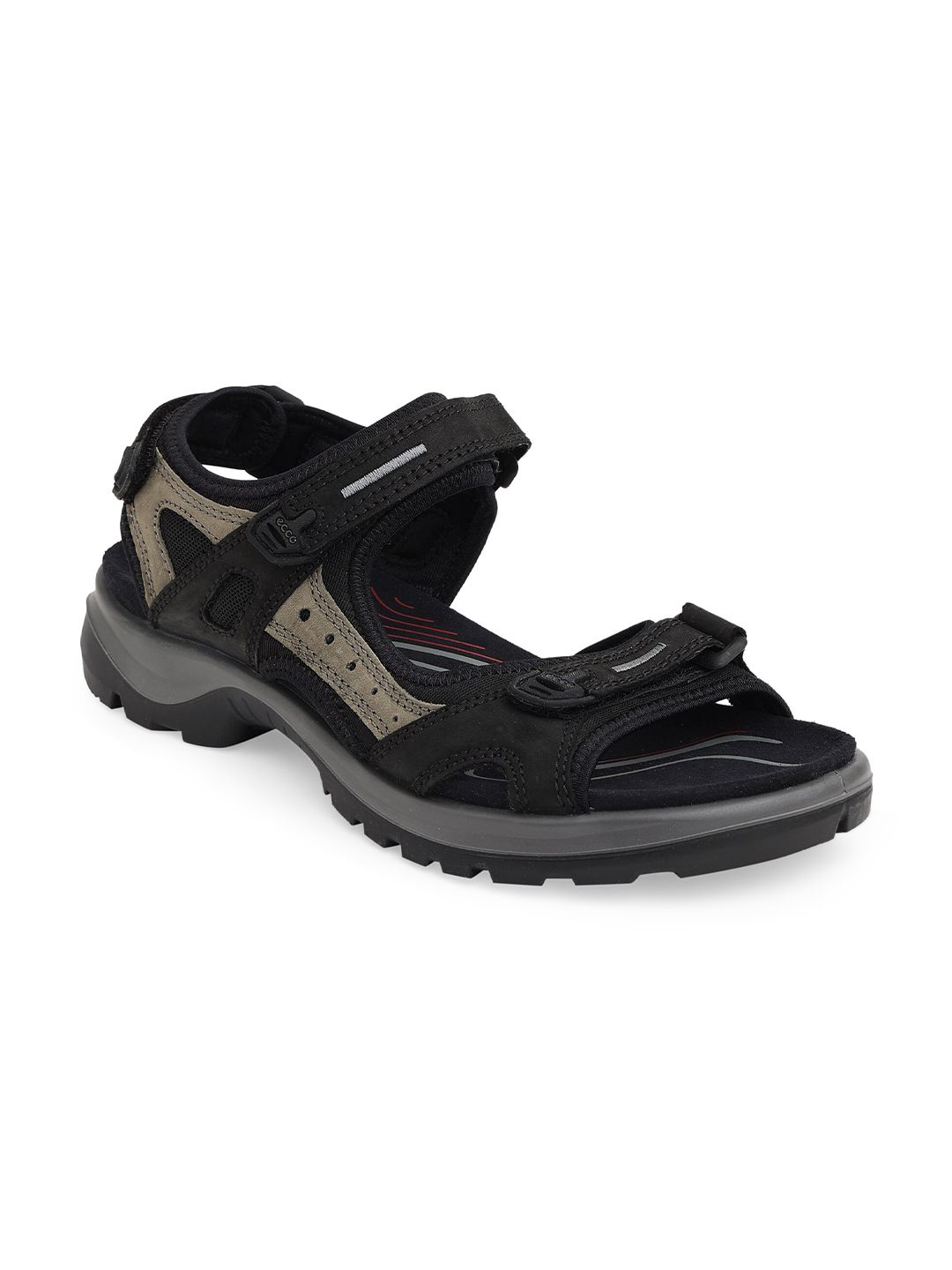 ECCO Women Black Solid Leather Sports Sandals Price in India