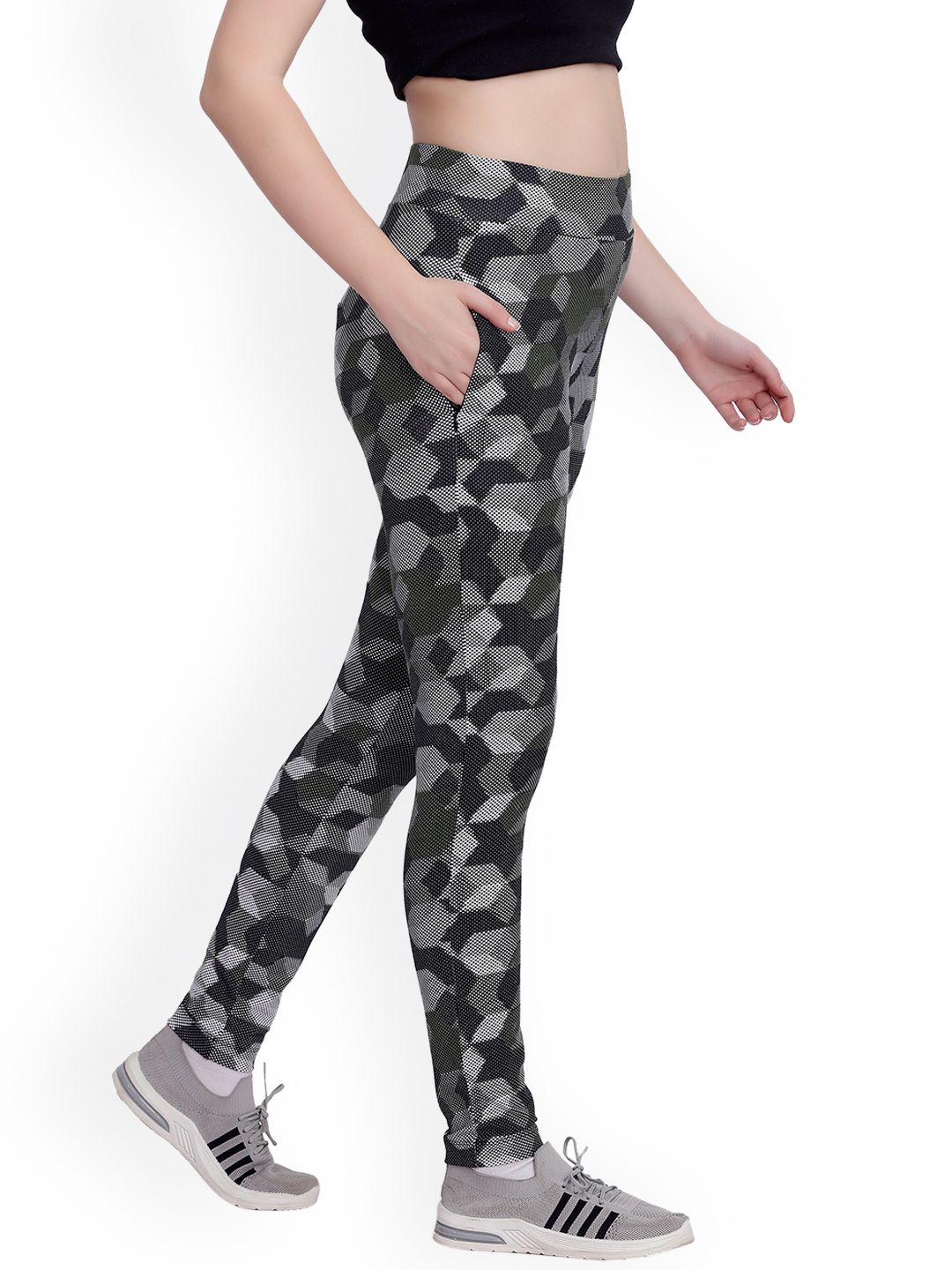 MAYSIXTY Women White Camouflage Printed Cotton Track Pants Price in India