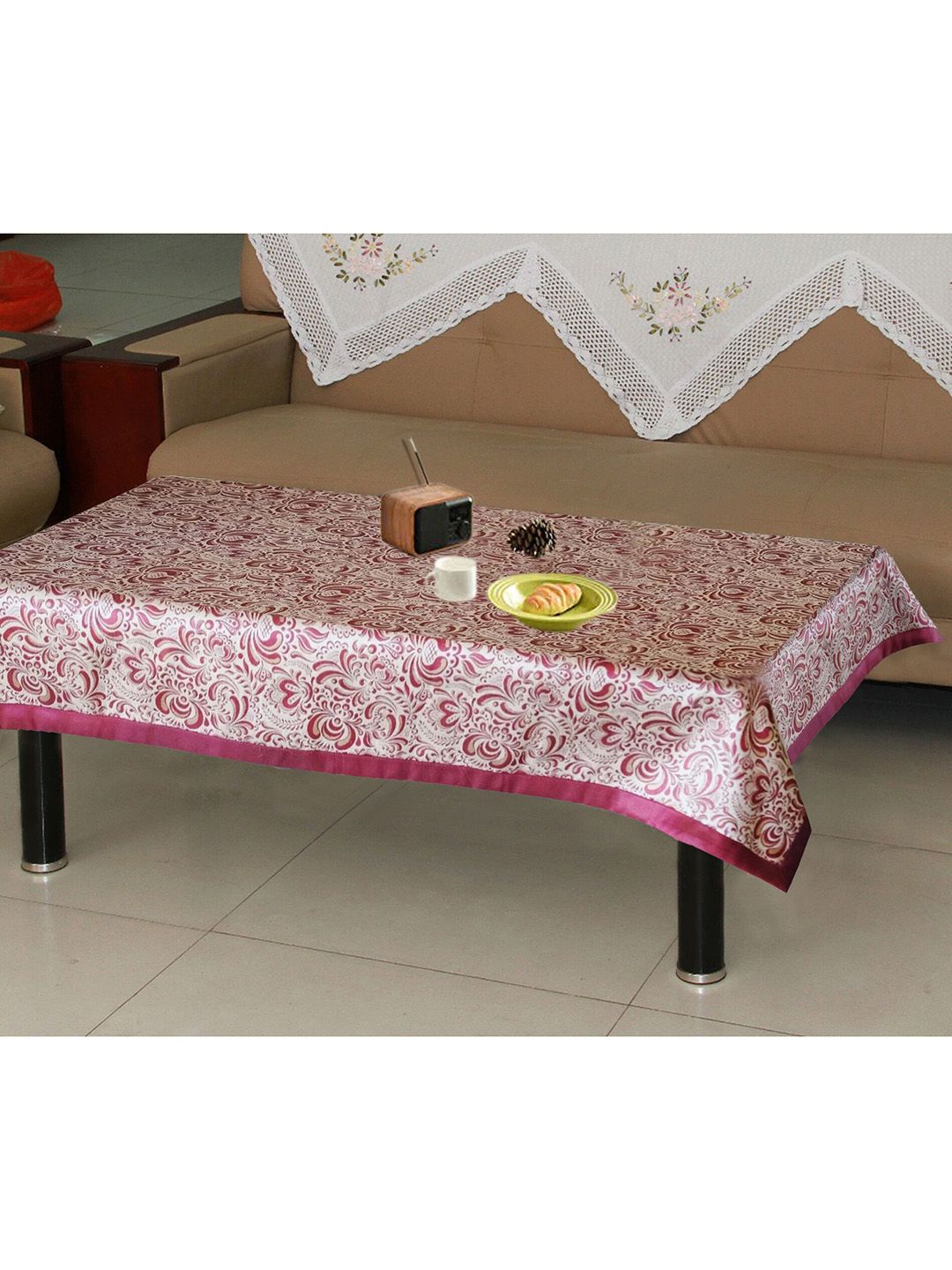Lushomes Pink Self-Design Rectangle Table Cloth Price in India
