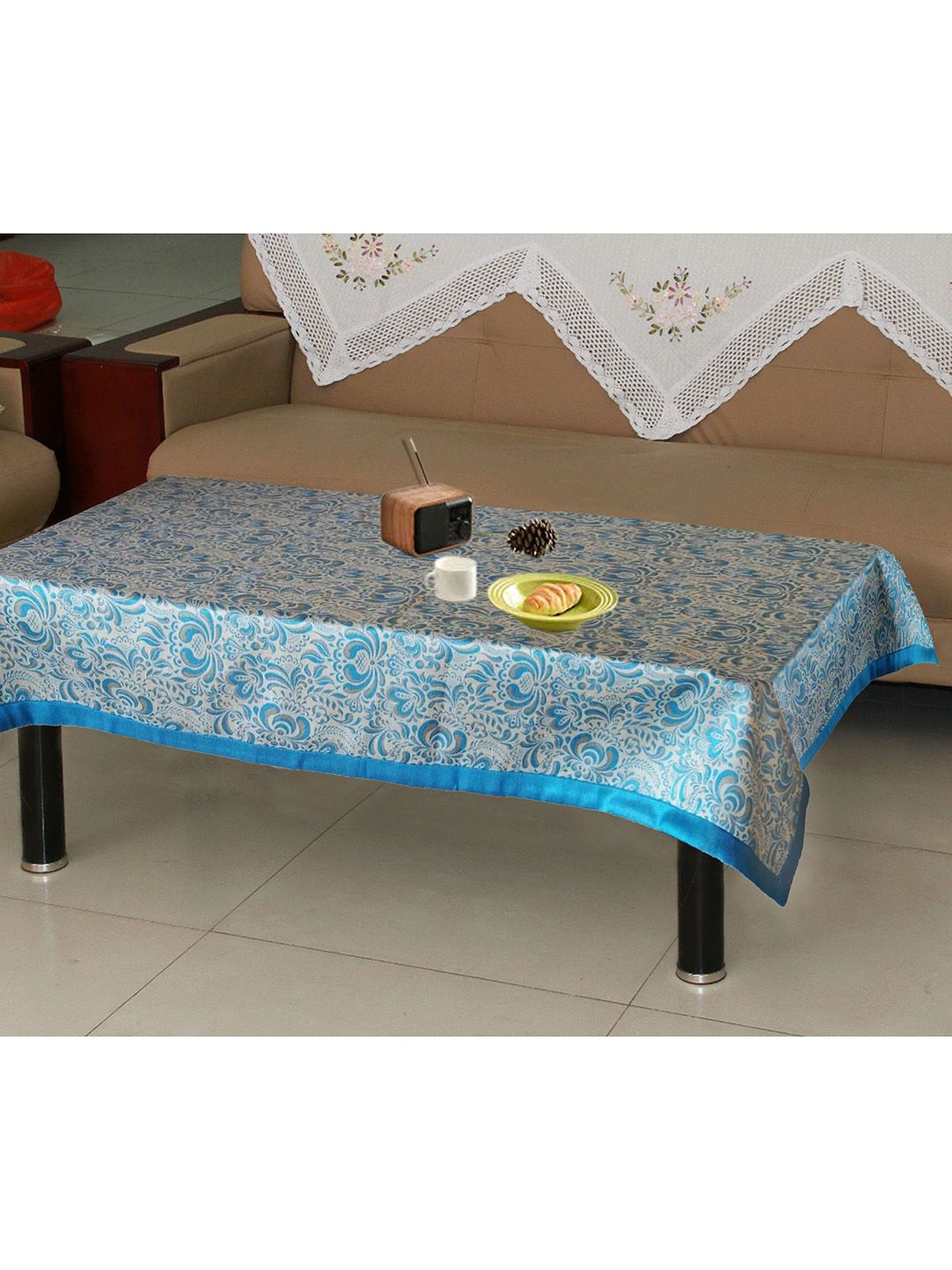 Lushomes Blue Printed 6 Seater Table Cloth Price in India