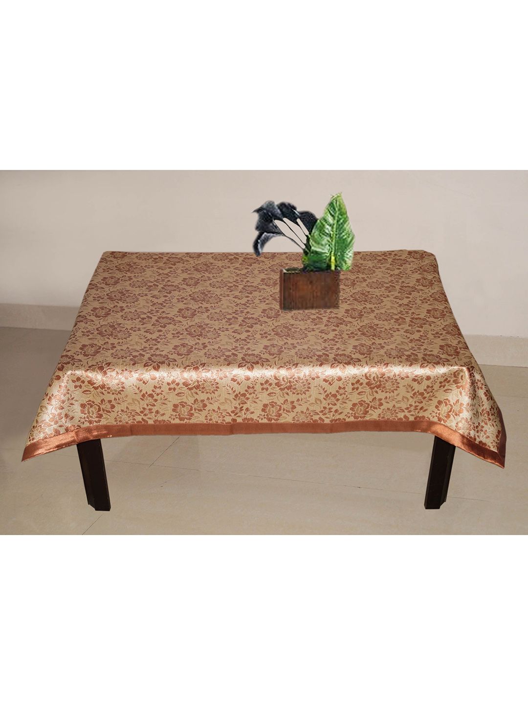 Lushomes Brown Self-Design Rectangle Table Cloth Price in India