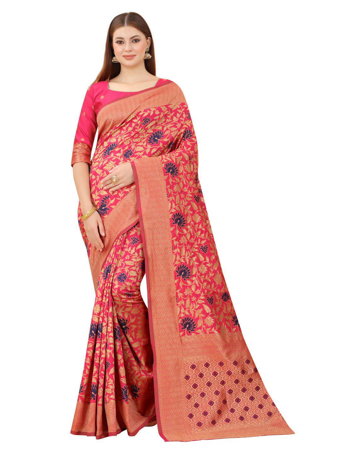 MOKSHA DESIGNS Pink & Gold-Toned Ethnic Motifs Zari Pure Silk Paithani Saree Price in India