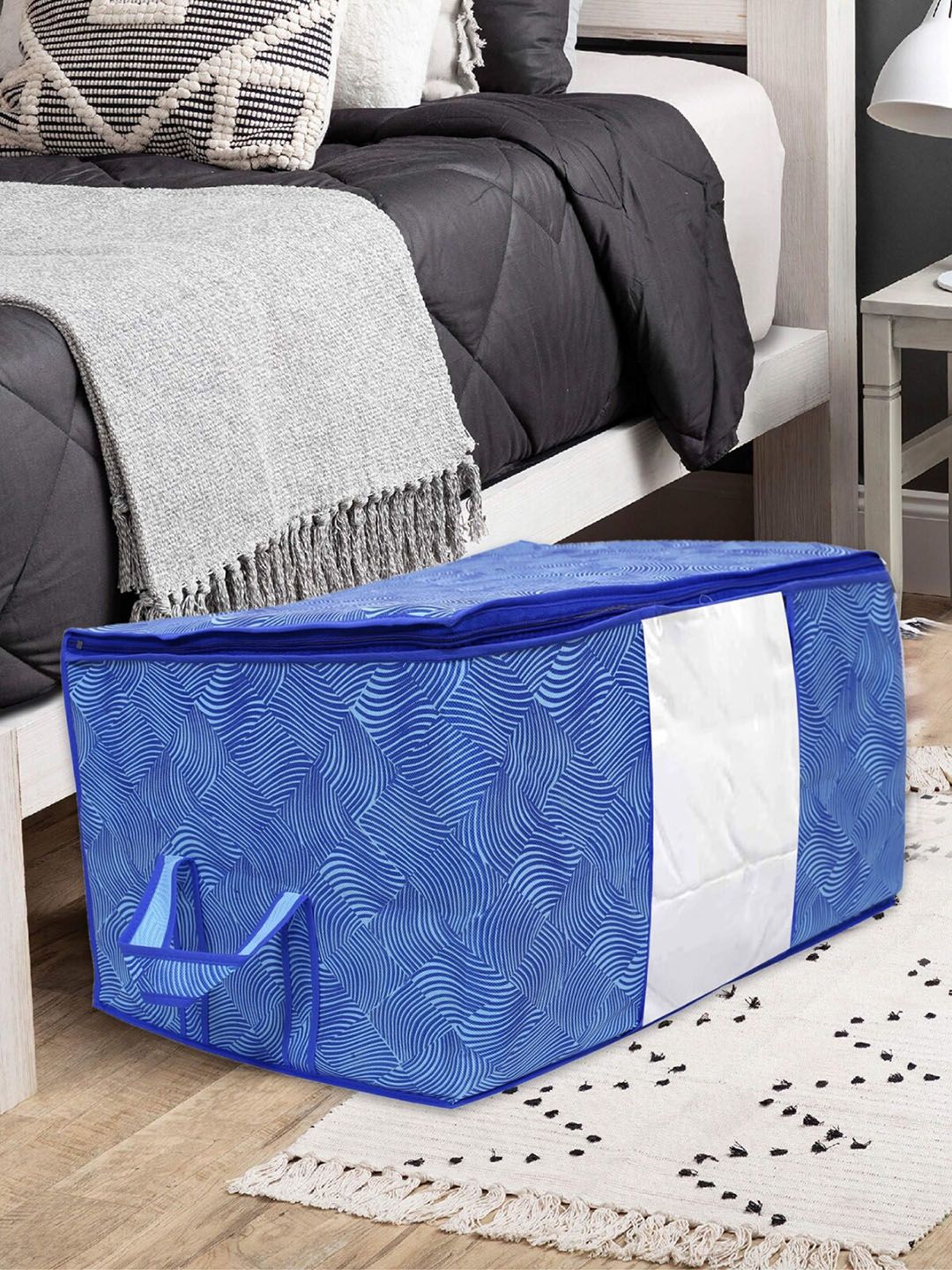Home Fresh Set Of 4 Blue Printed Fabric Wardrobe Organisers Price in India