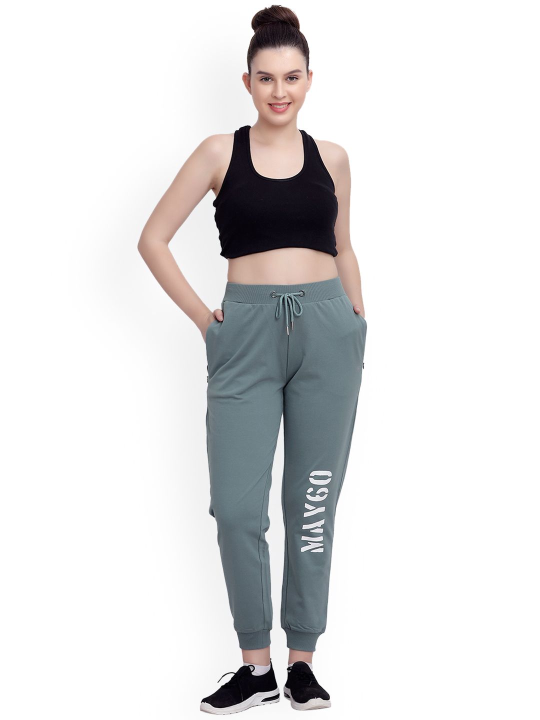 MAYSIXTY Women Grey Printed Cotton Joggers Price in India