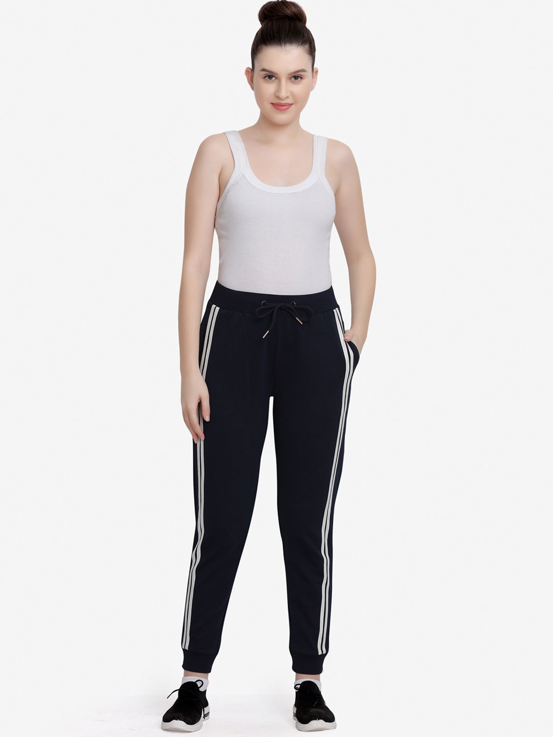 MAYSIXTY Women Navy Blue Solid Track Pant Price in India