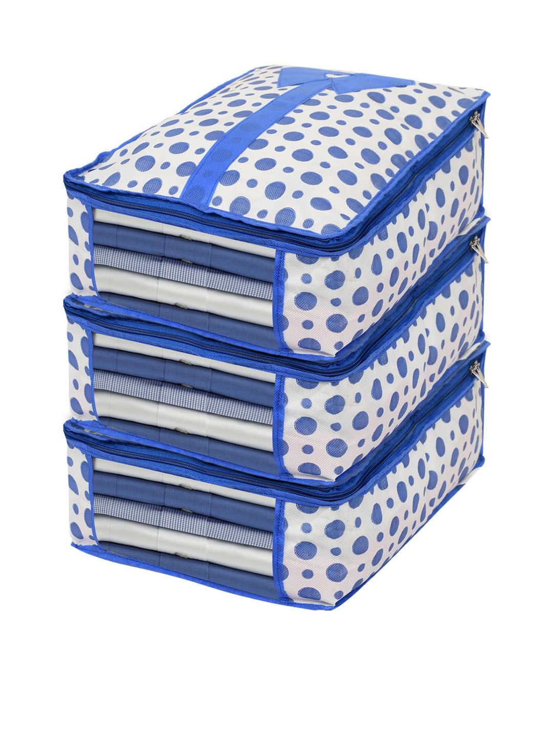 Kuber Industries Pack of 3 Blue Dot Printed Shirt Organisers Price in India