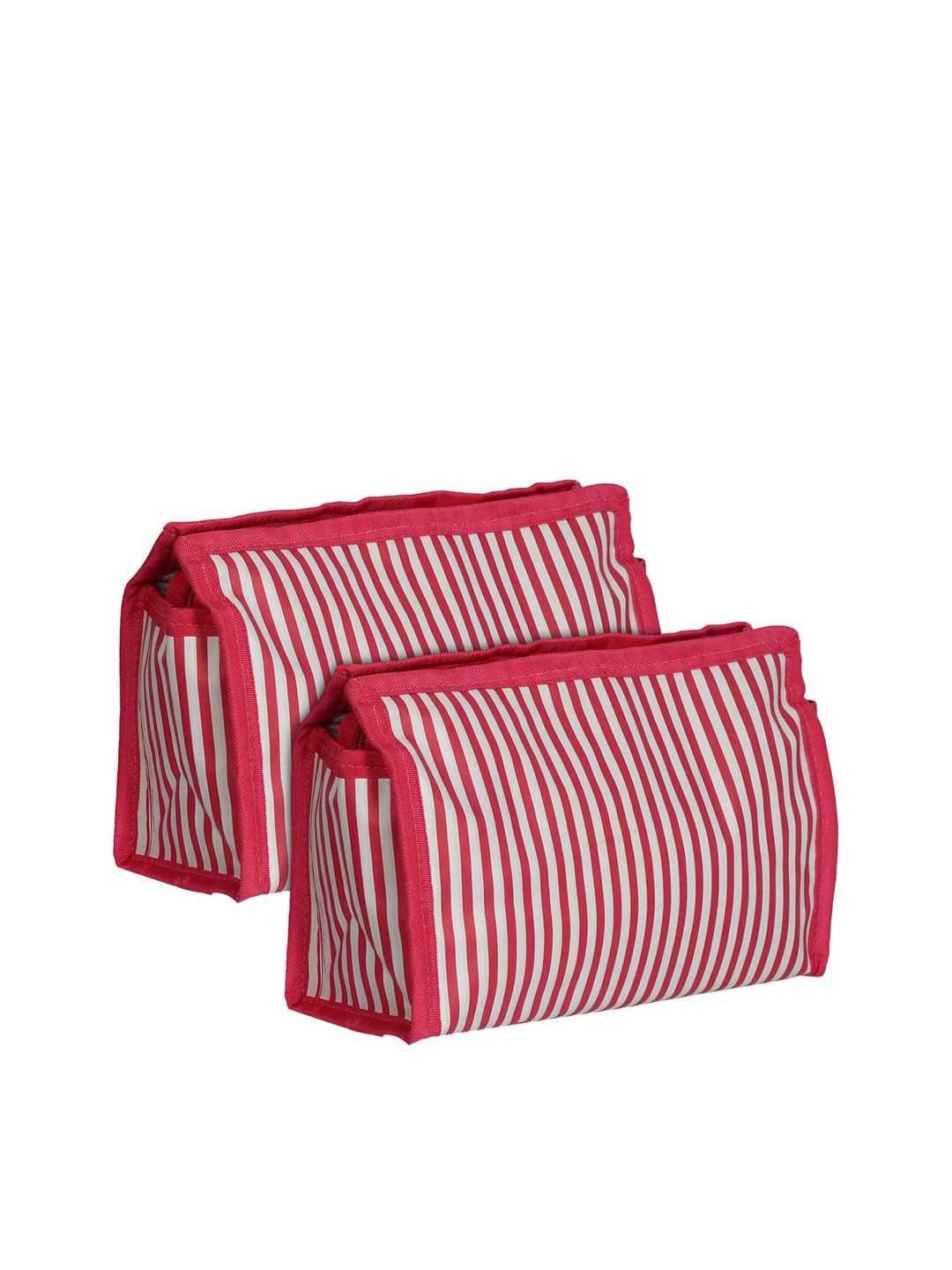 Kuber Industries Set Of 2 Pink Striped Multi-Utility Organisers Price in India