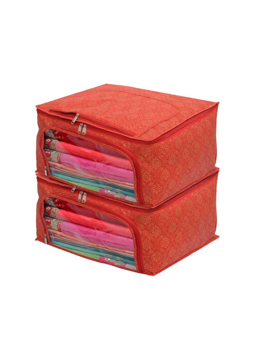 Kuber Industries Set Of 2 Red Printed Multi-Utility Organisers Price in India