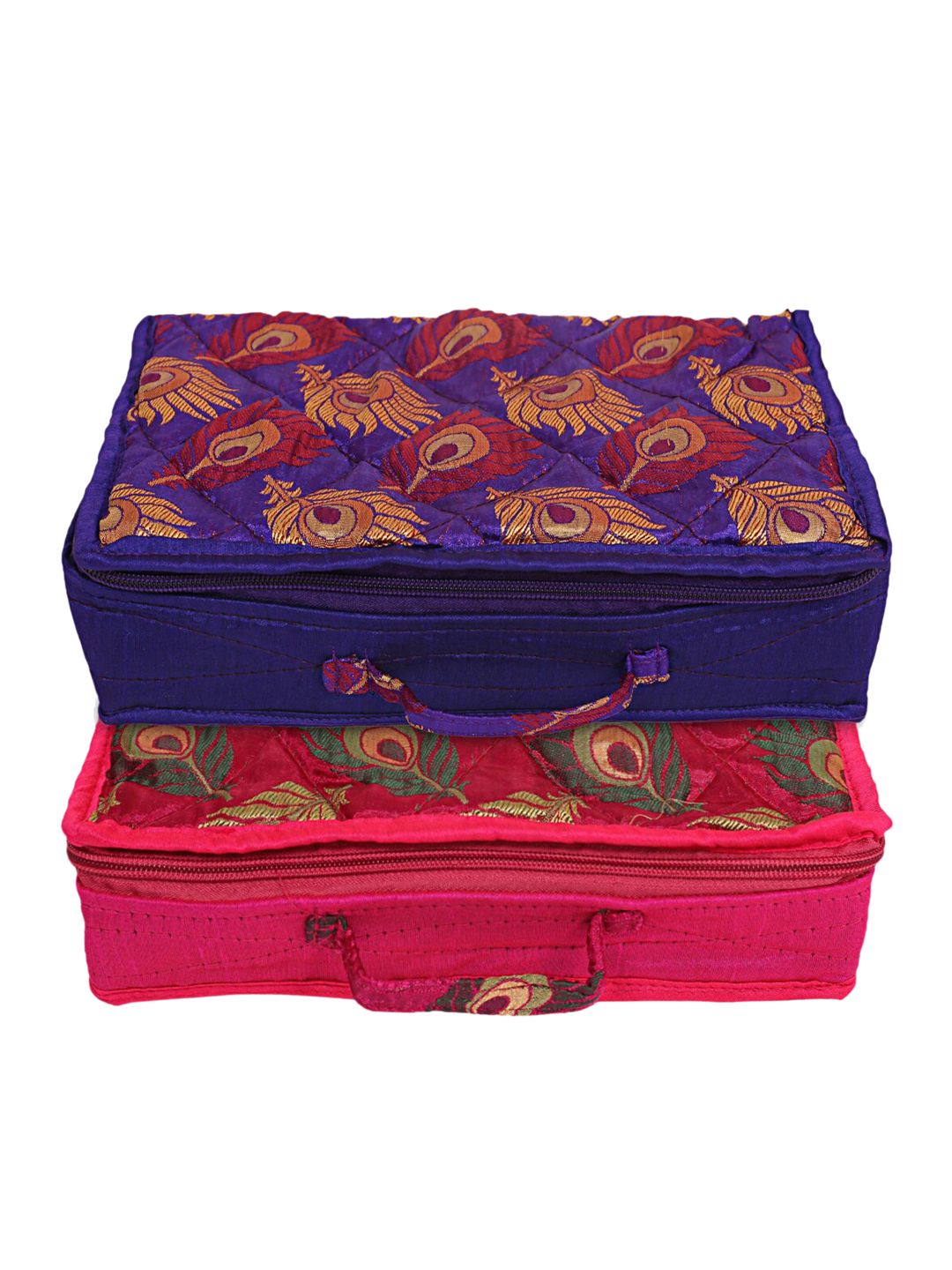 Kuber Industries Set Of 2 Pink & Blue Printed Jewellery Organisers Price in India