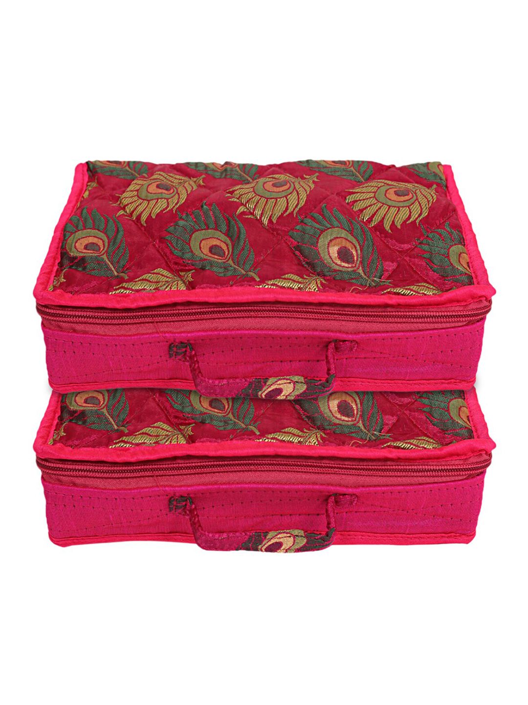 Kuber Industries Set Of 2 Pink Feather Printed Jewelery Organisers Price in India