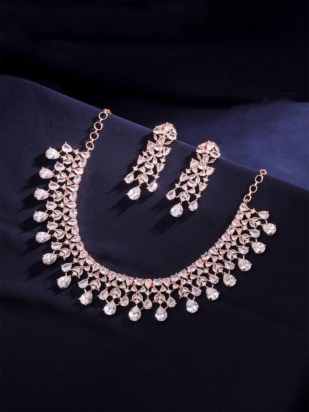 Rose Gold Plated Jewellery Set Yellow Chimes Rose Gold Plated American Diamond Studded Jewellery Set