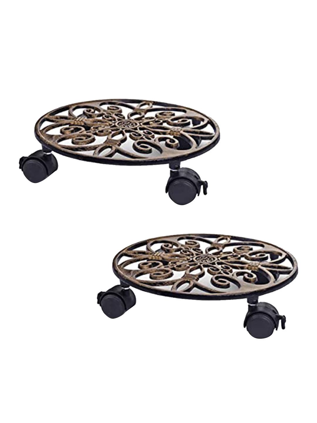 Sharpex Set of 2 Gold-Toned Textured Metal Round Rack Plant Stand Price in India