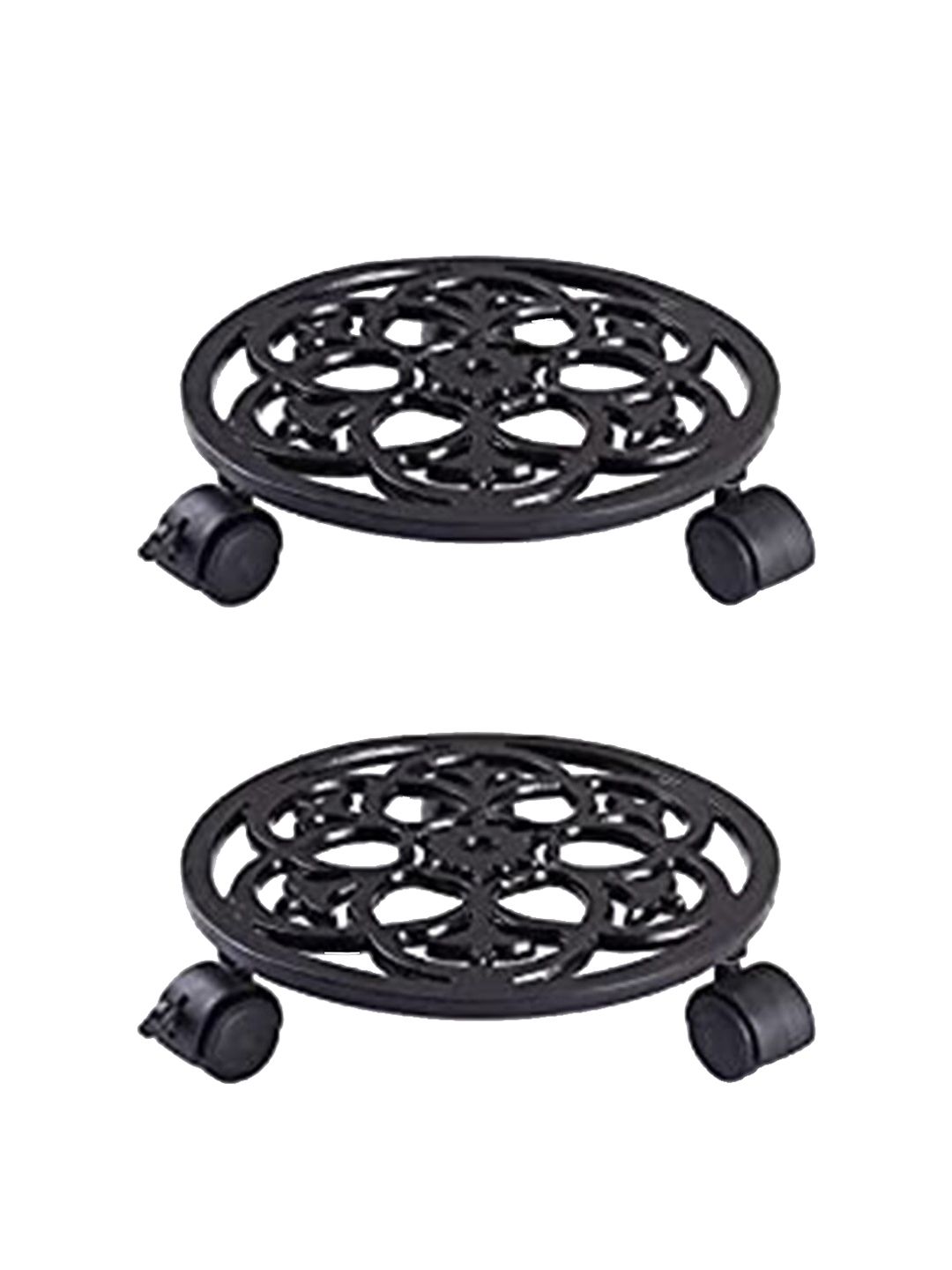 Sharpex  Set of 2 Black Textured Metal Round Rack Plant Stand Price in India