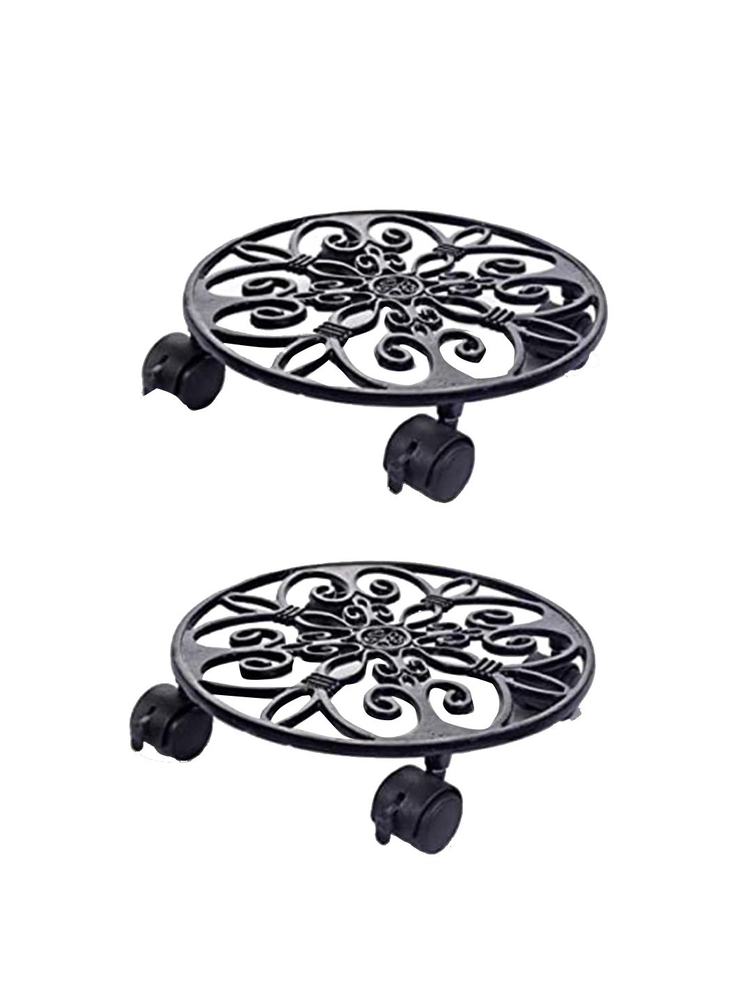 Sharpex Set Of 2 Black Self Design Metal Round Plant Stand Price in India