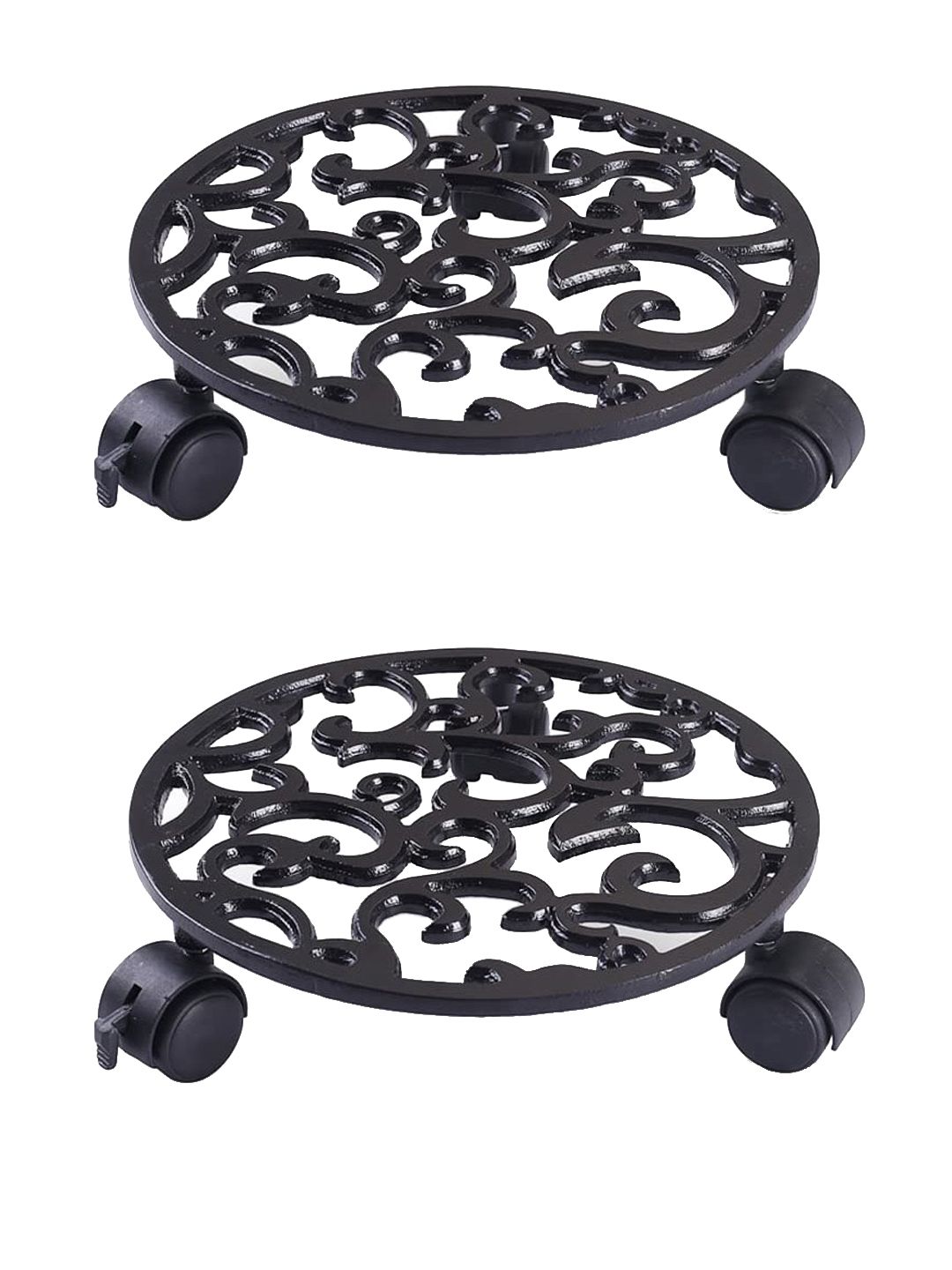 Sharpex Pack Of 2 Black Iron Dolly Round Rack With Wheels Price in India