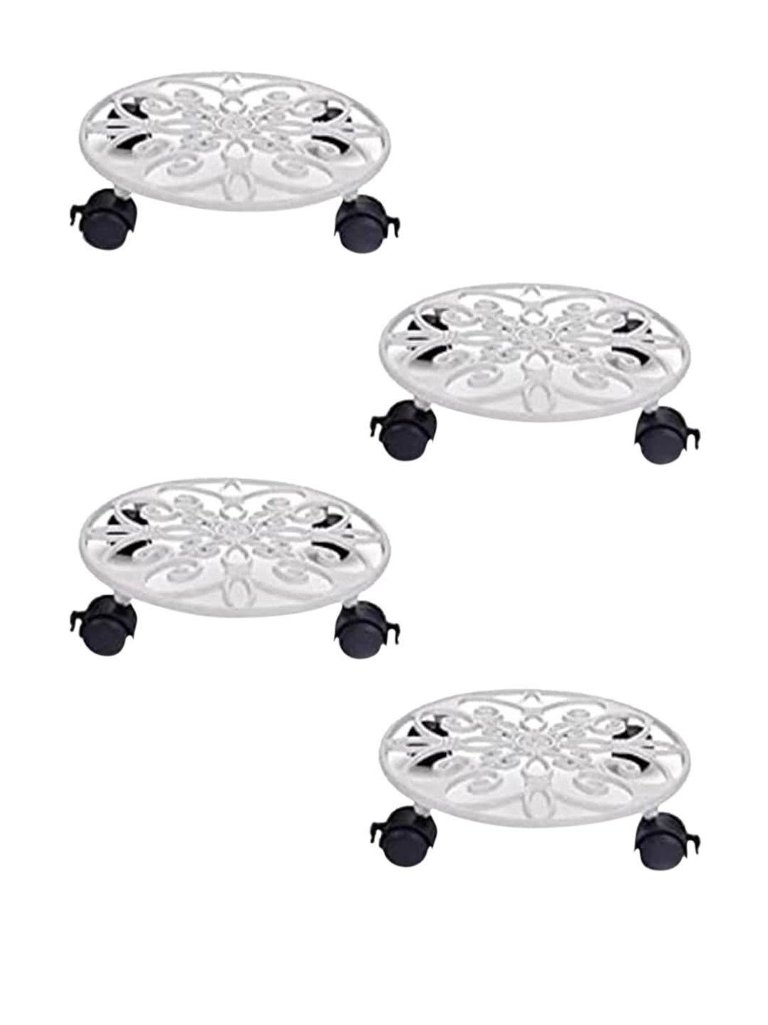 Sharpex Pack Of 4 White Iron Dolly Round Rack Garden Accessories Price in India