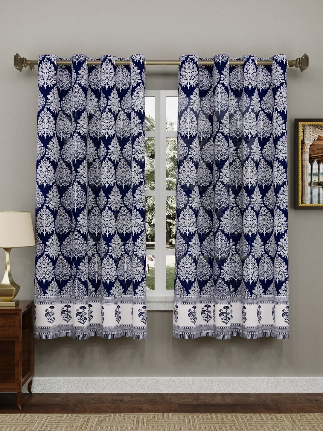 BLOCKS OF INDIA Pack Of 2 Blue & Off White  Ethnic Motifs Window Curtain Price in India