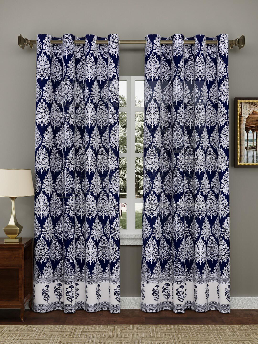 BLOCKS OF INDIA Blue & White Set of 2 Ethnic Motifs Door Curtains Price in India