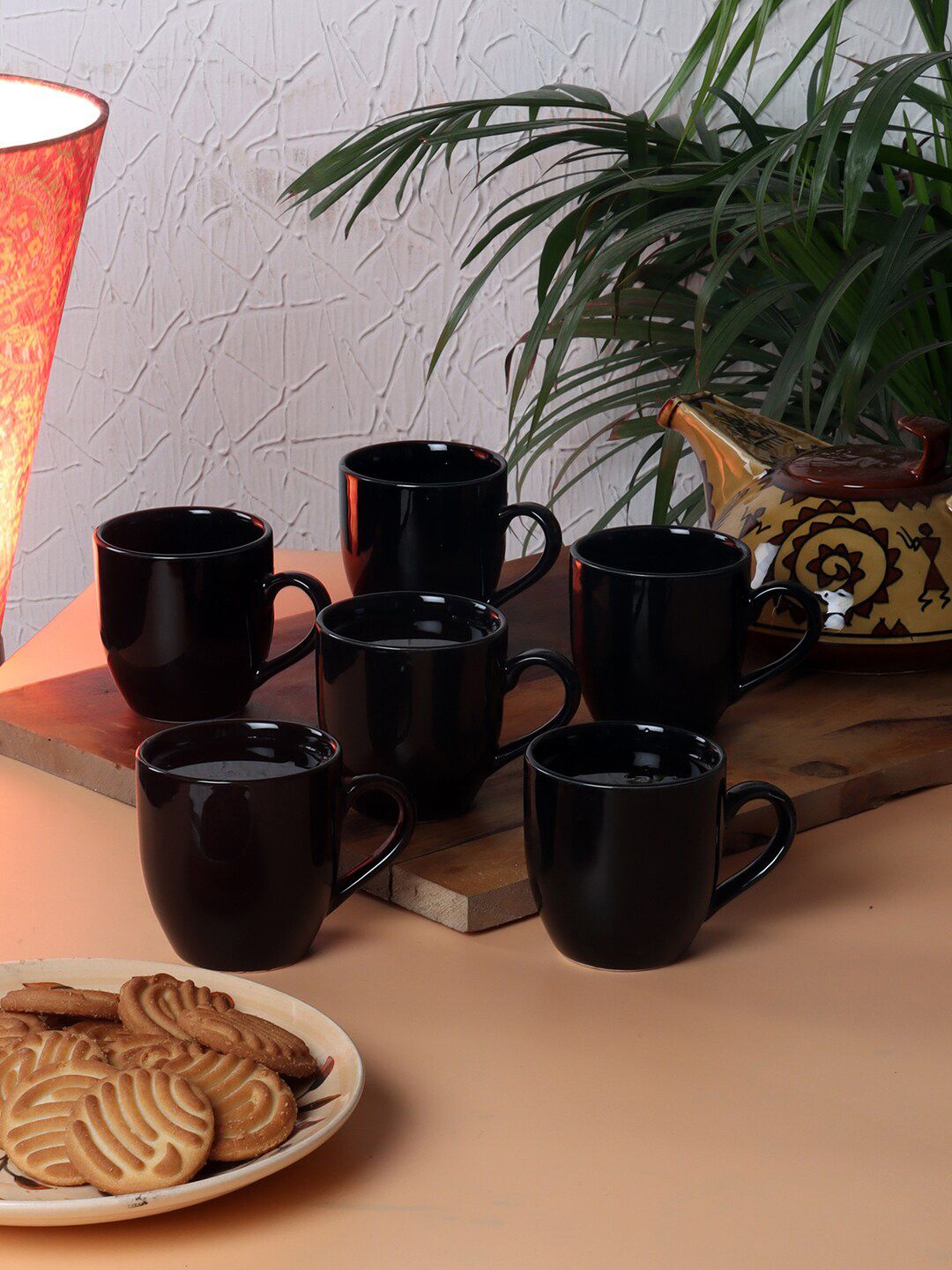 CDI Black Set Of 6 Solid Ceramic Glossy Mugs Price in India