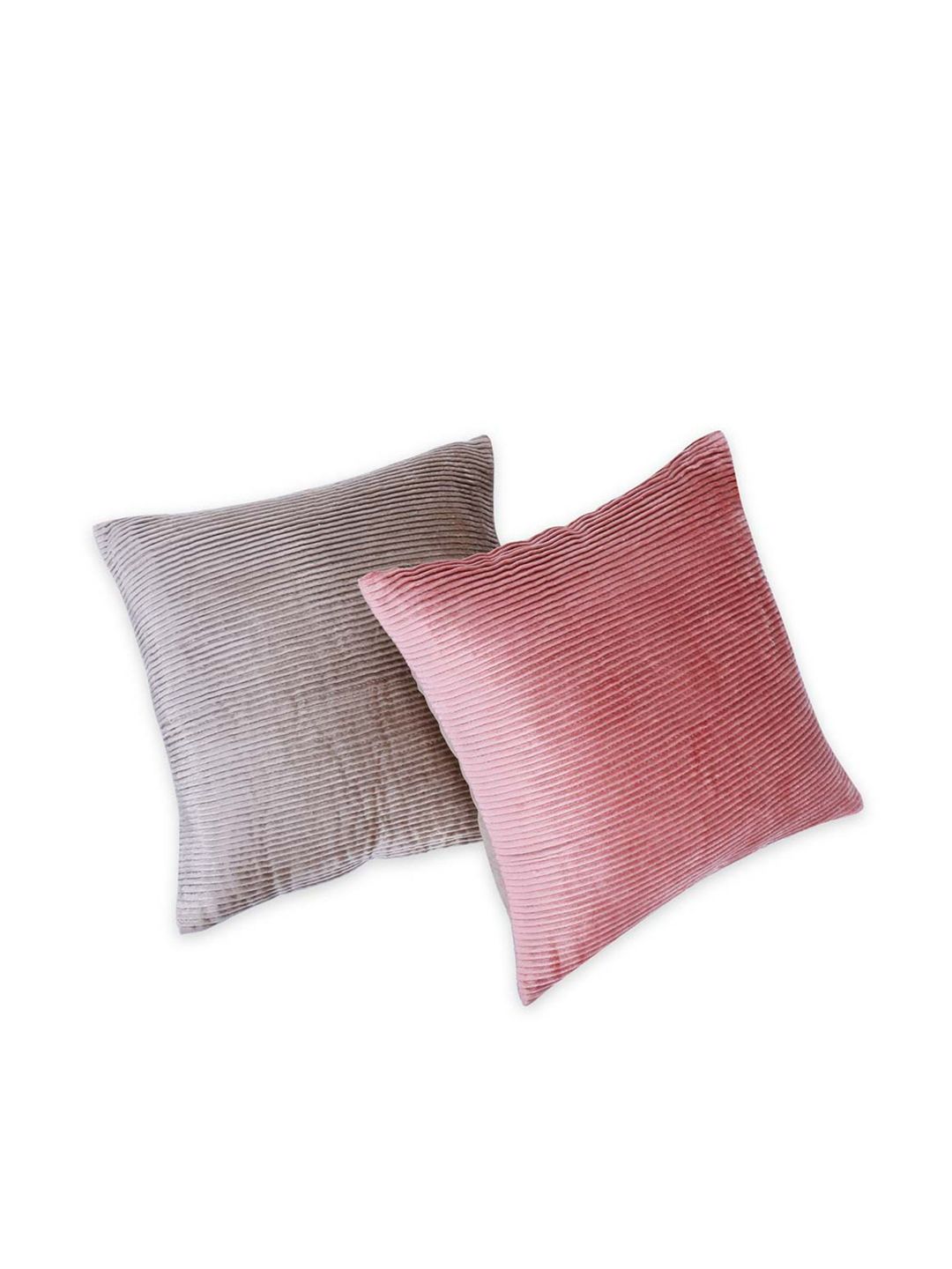 haus & kinder Champagne & Pink Set of 2 Striped Square Cushion Covers Price in India