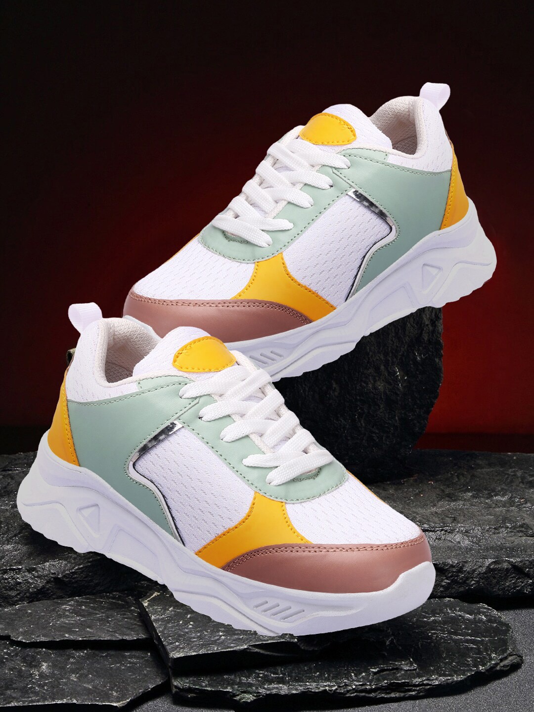 RINDAS Women White Colourblocked Sneaker Casual Shoes Price in India