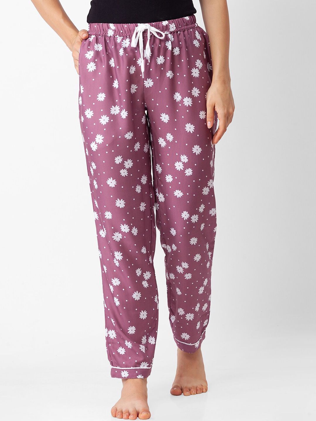 FashionRack Women Pink Floral Cotton Printed Lounge Pants Price in India