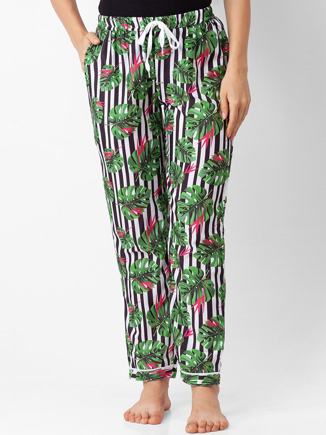 FashionRack Women Black & Green Printed Lounge Pant Price in India