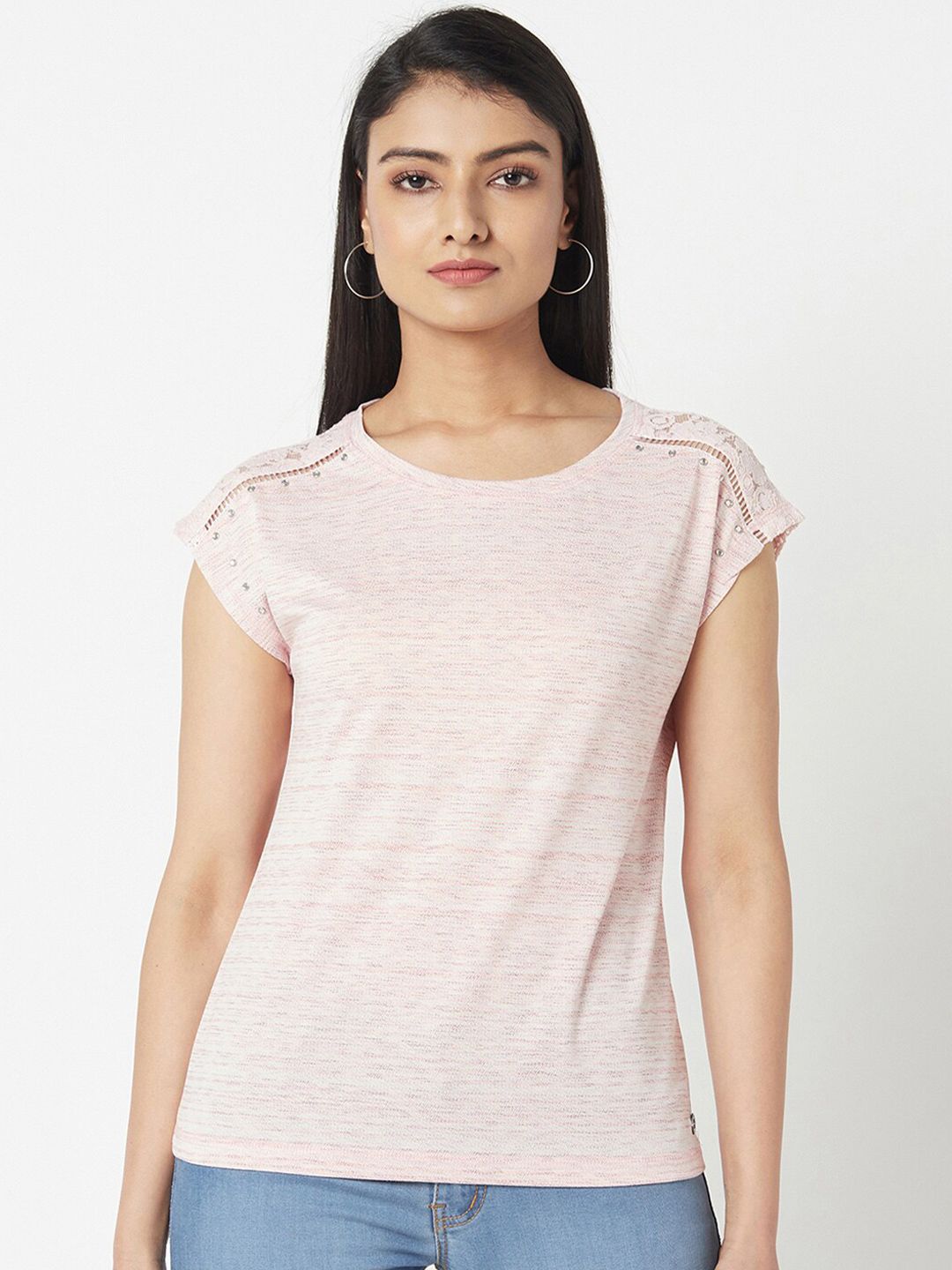 Miss Grace Pink Extended Sleeves Laced Top Price in India