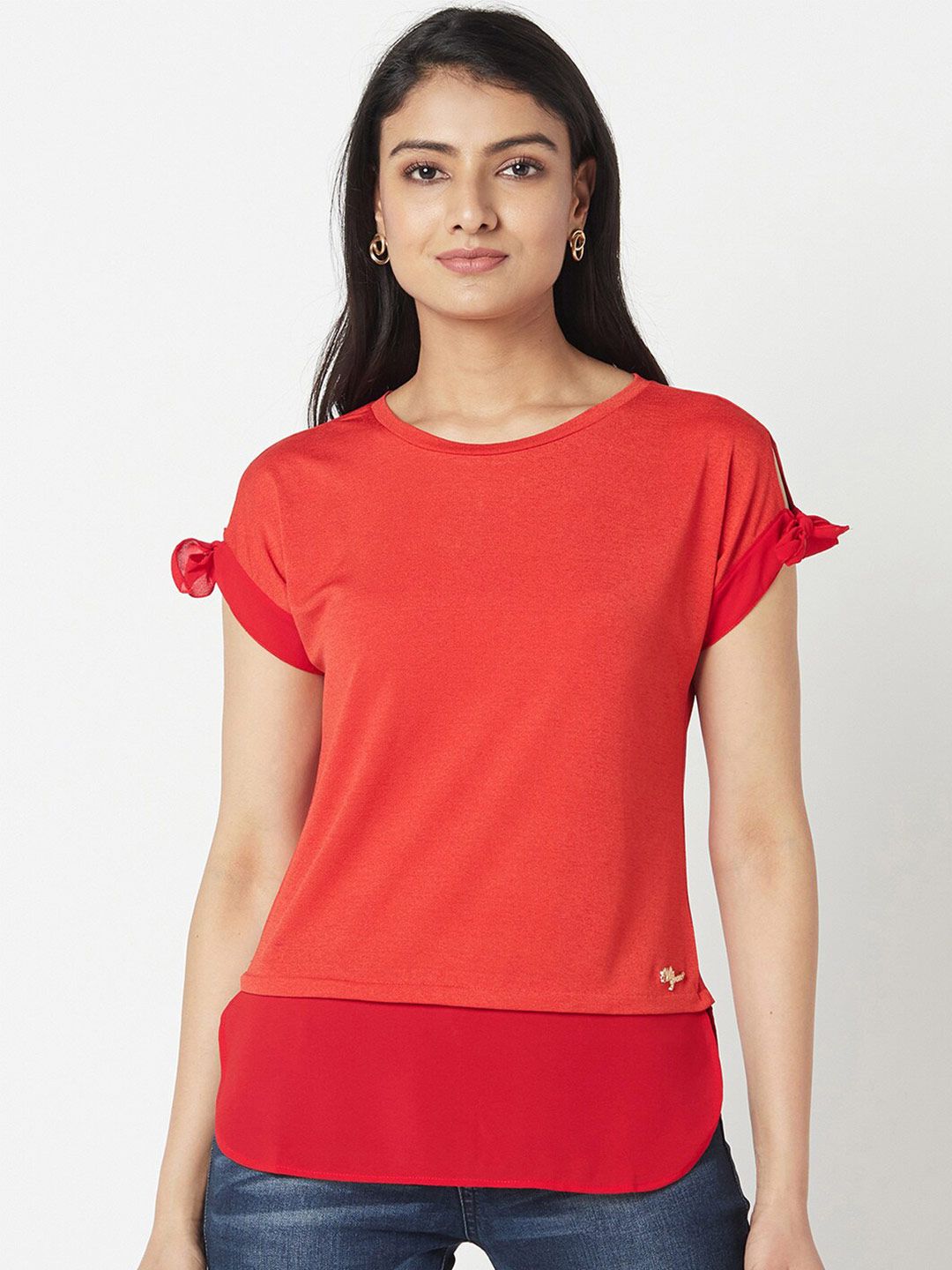 Miss Grace Women Red Solid Extended Sleeves Top Price in India