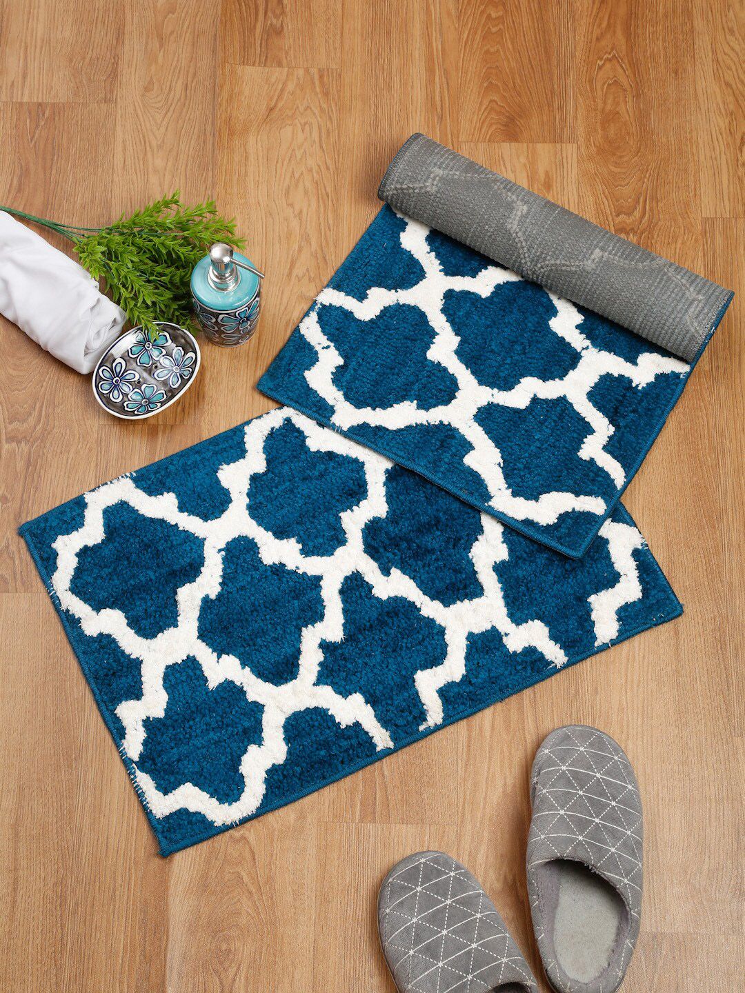 HOSTA HOMES Set Of 2 Blue Patterned Doormats Price in India