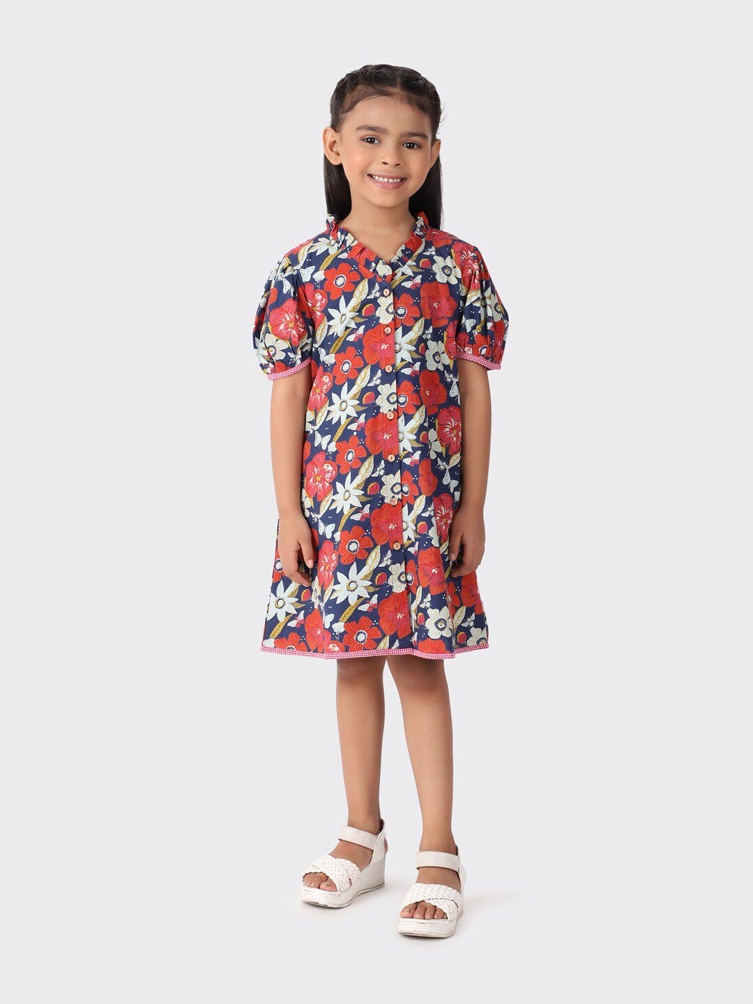 Fabindia Multicoloured Floral A-Line Dress