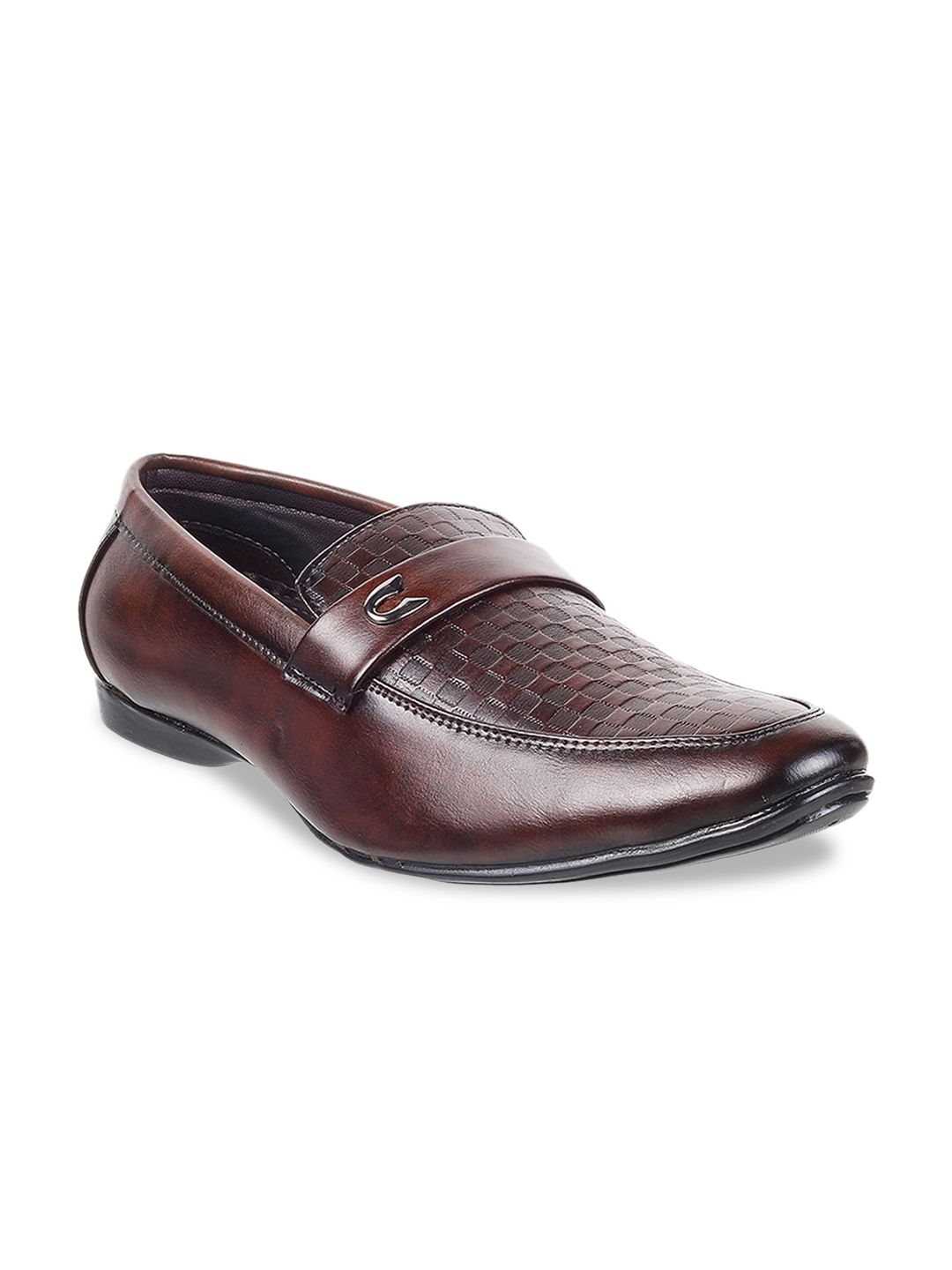 WALKWAY by Metro Men Brown Textured Synthetic Formal Loafers