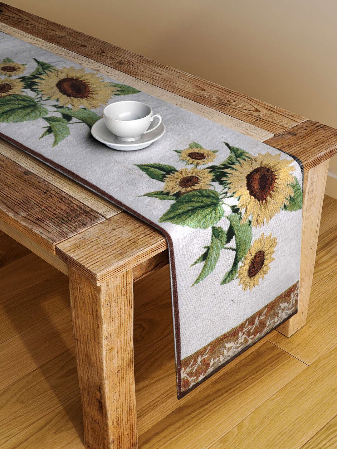 Arrabi Yellow And White Printed Cotton 4 Seater  Table Runner Price in India