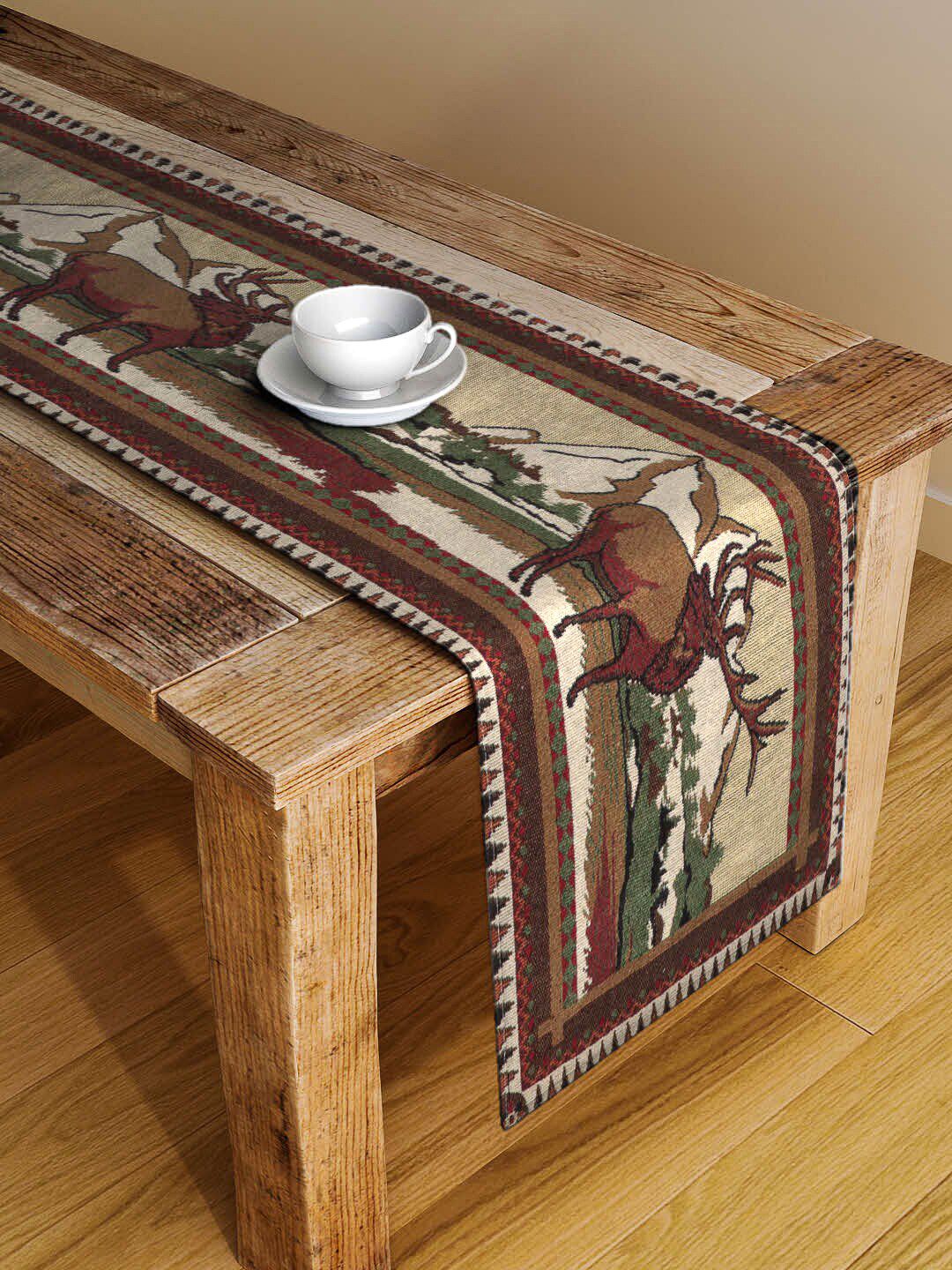 Arrabi Brown Printed 4-Seater Table Runners Price in India