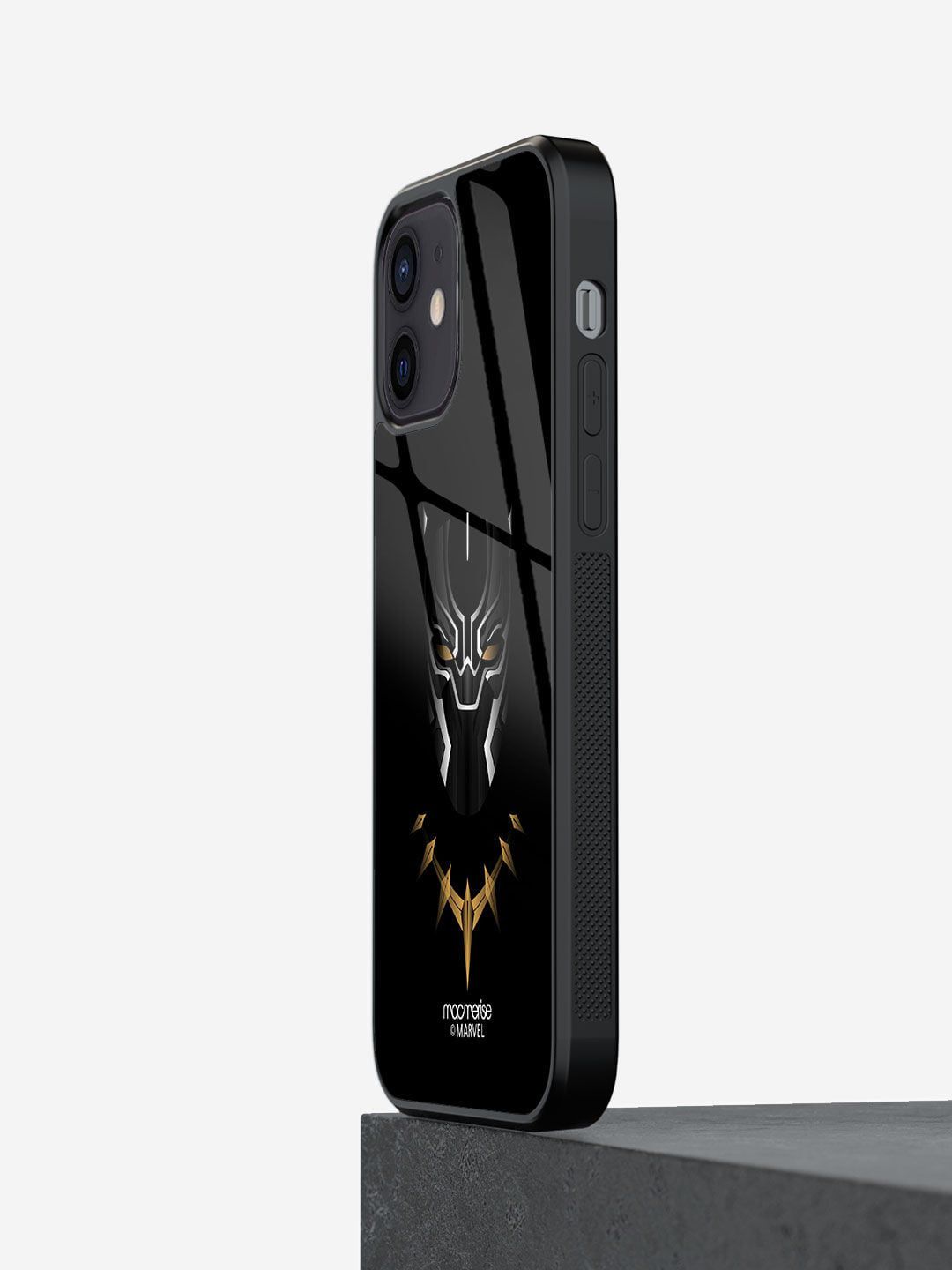 macmerise Black Printed Minimalistic Black Panther Glass iPhone 12 Mini Back Case Price in India