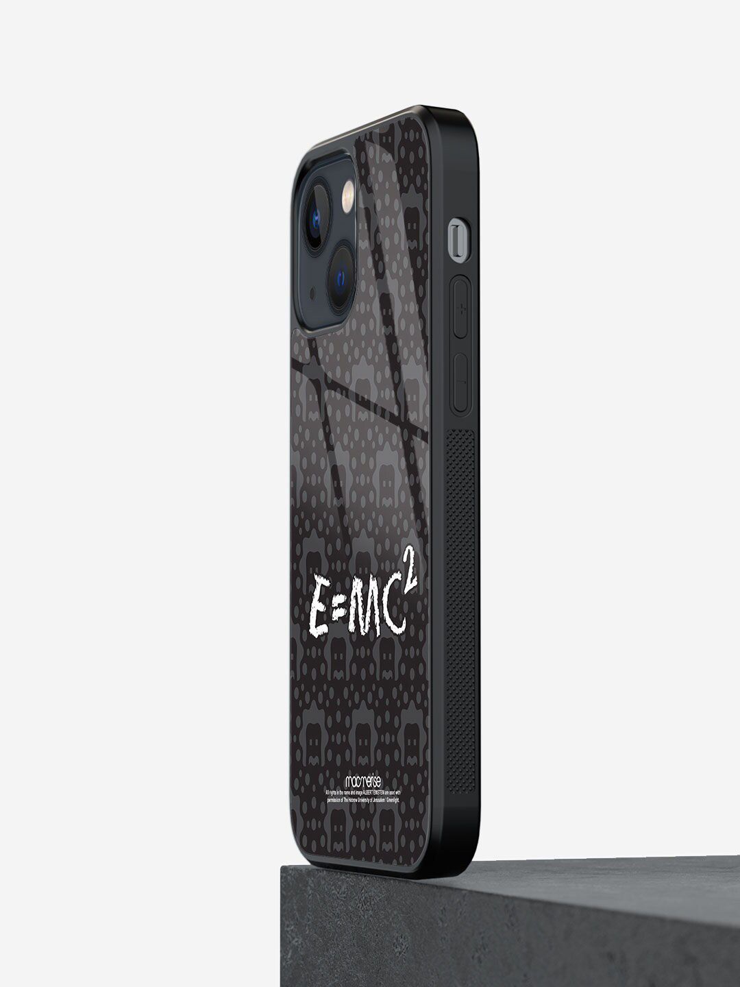 macmerise Black & White E Is Equal To MC Square Printed iPhone 13 Glass Back Case Price in India