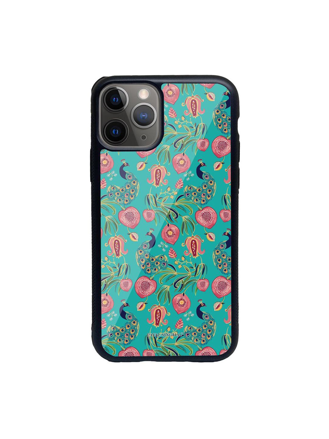 macmerise Green & Pink Printed Payal Singhal Anaar and Mor Glass iPhone 11 Pro Back Case Price in India