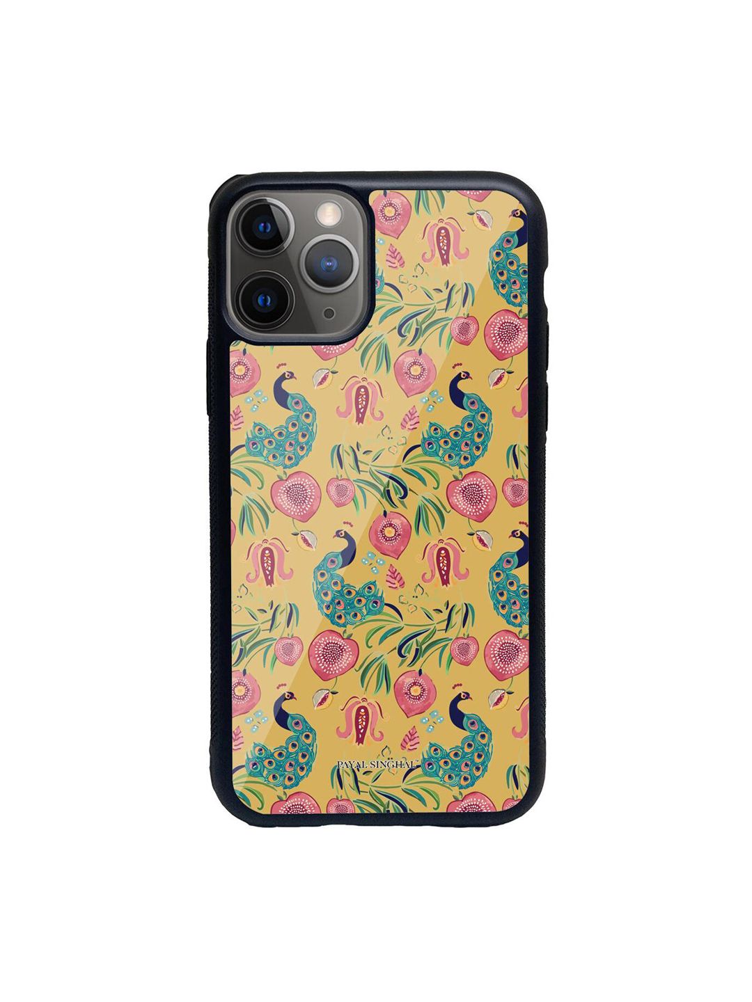 macmerise Yellow Printed Payal Singhal Anaar & Mor Glass iPhone 11 Pro Back Case Price in India