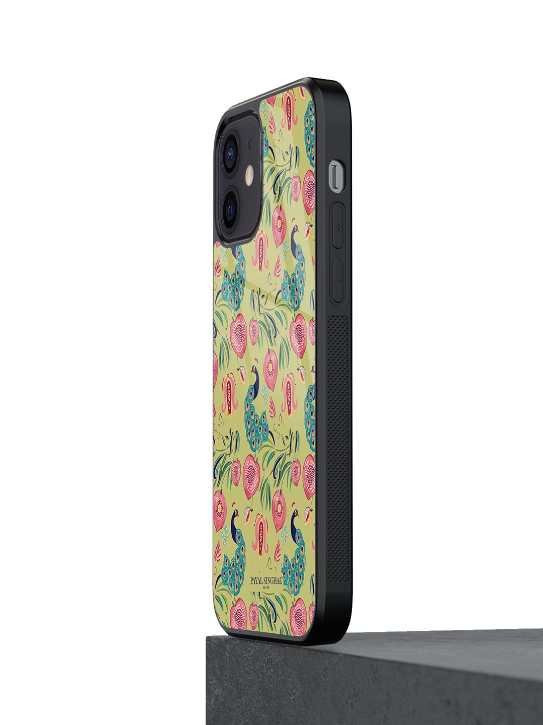 macmerise Yellow & Green Printed Glass iPhone 12 Mini Back Case Price in India