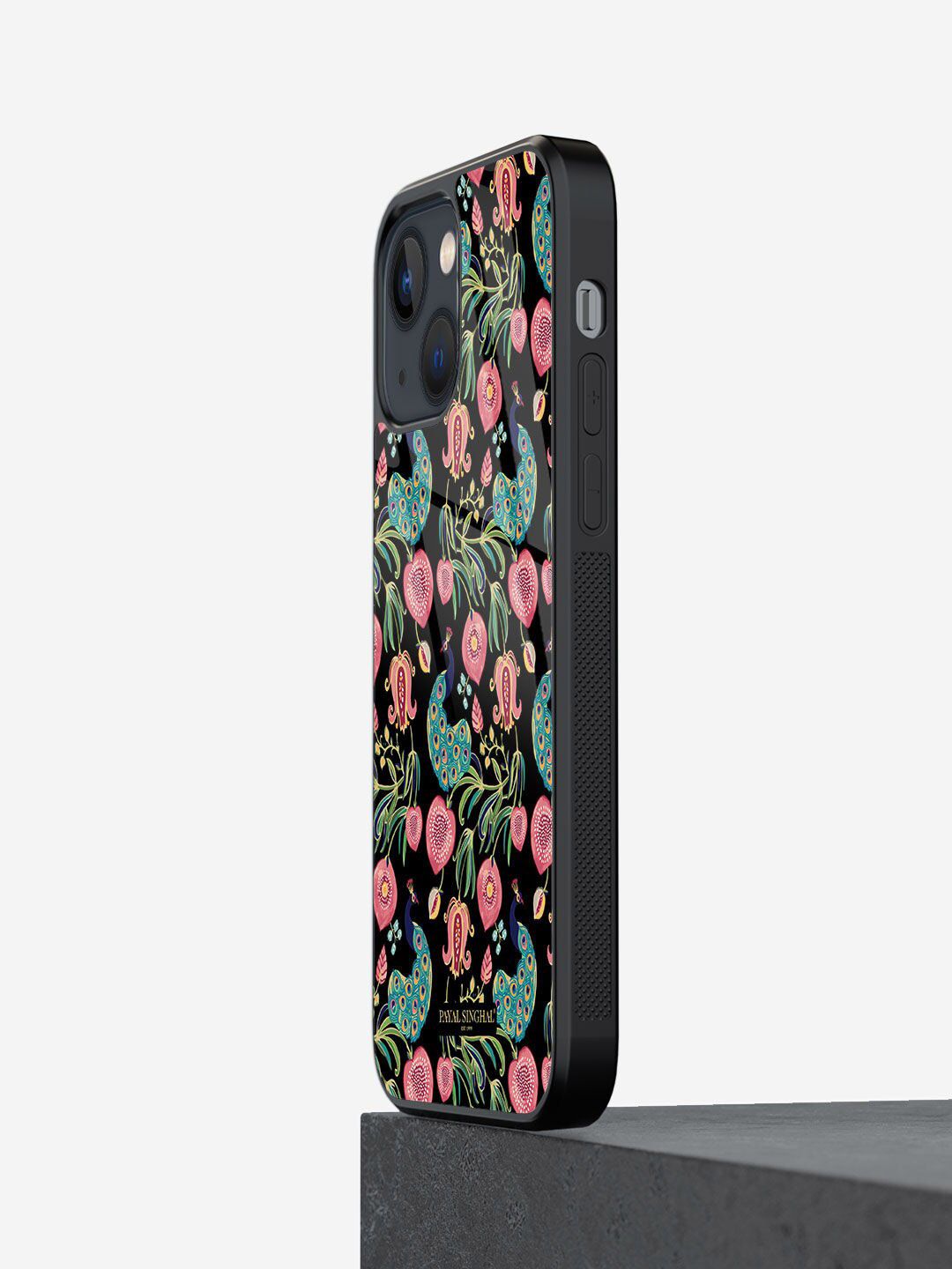 macmerise Black & Peach Printed Glass  Iphone 13 Mini Mobile Cover Price in India