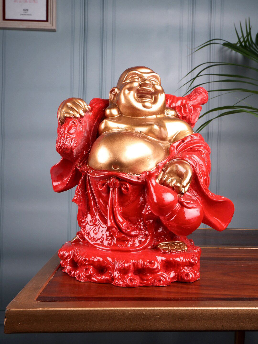 THE WHITE INK DECOR Red Fengshui Laughing Buddha Figurine Showpieces Price in India