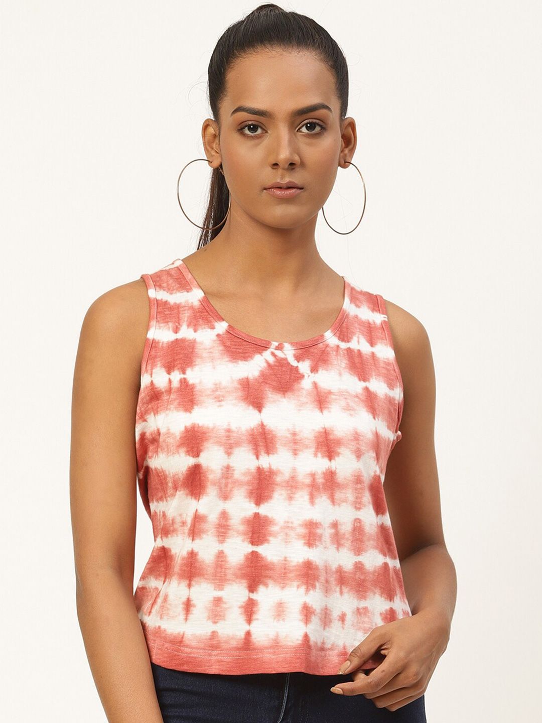 HILL STREET Women Brown & White Tie and Dye Printed Top Price in India