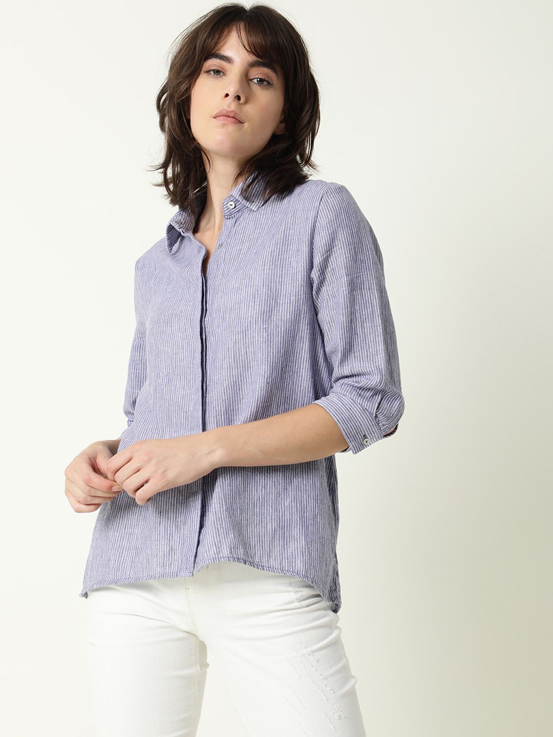 RAREISM Blue Shirt Style Top Price in India