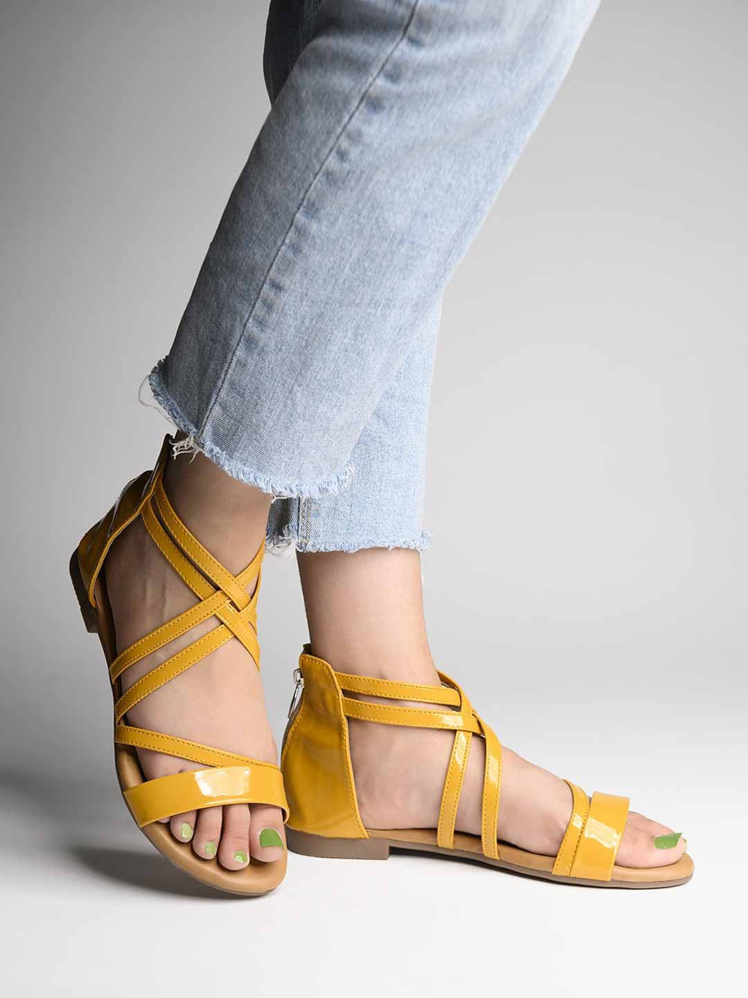 Stylestry Women Yellow Open Toe Flats Price in India