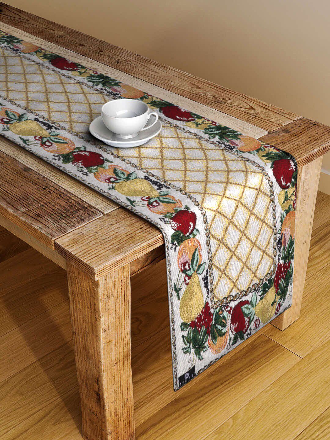 Arrabi Brown & Off-White Printed 4-Seater Table Runner Price in India