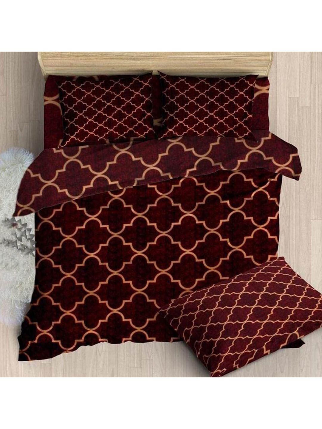 Sasimo Maroon & Beige Printed AC Room 150 GSM Double Bed Comforter Price in India