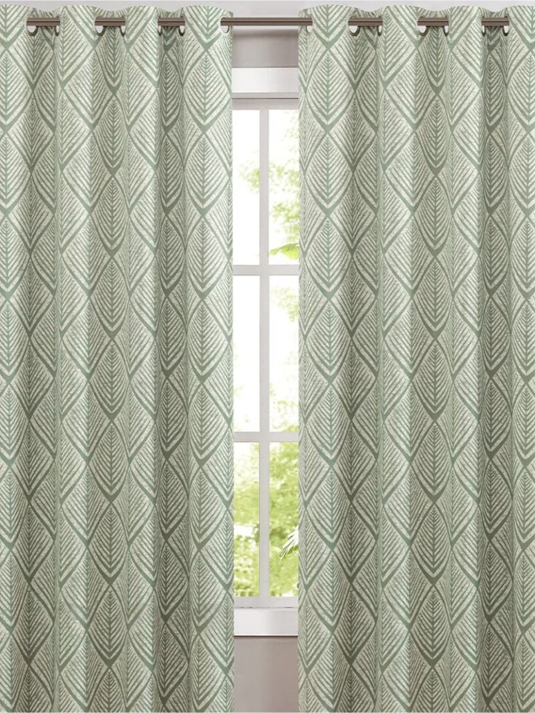URBAN SPACE Green & White Geometric Black Out Window Curtain Price in India