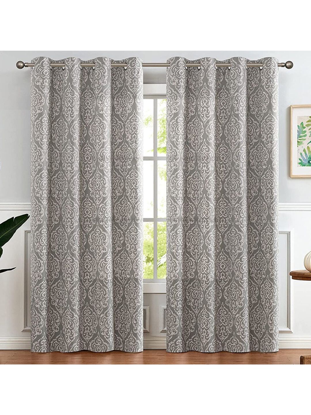 URBAN SPACE Grey Ethnic Motifs Black Out Door Curtain Price in India