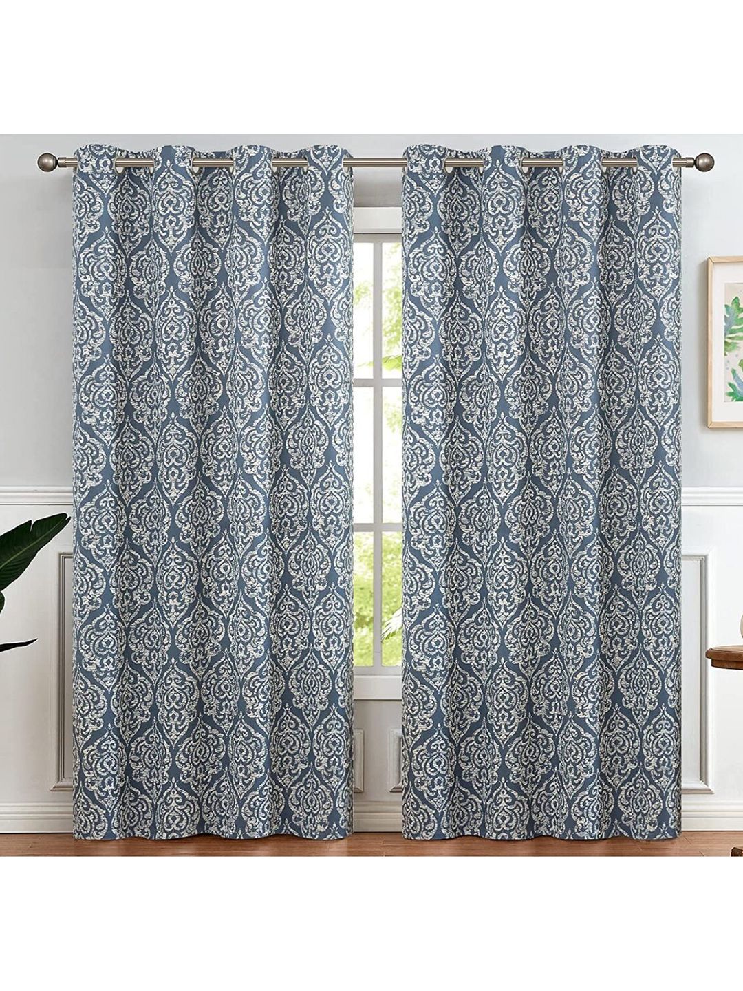 URBAN SPACE Blue & White Ethnic Motifs Black Out Window Curtain Price in India