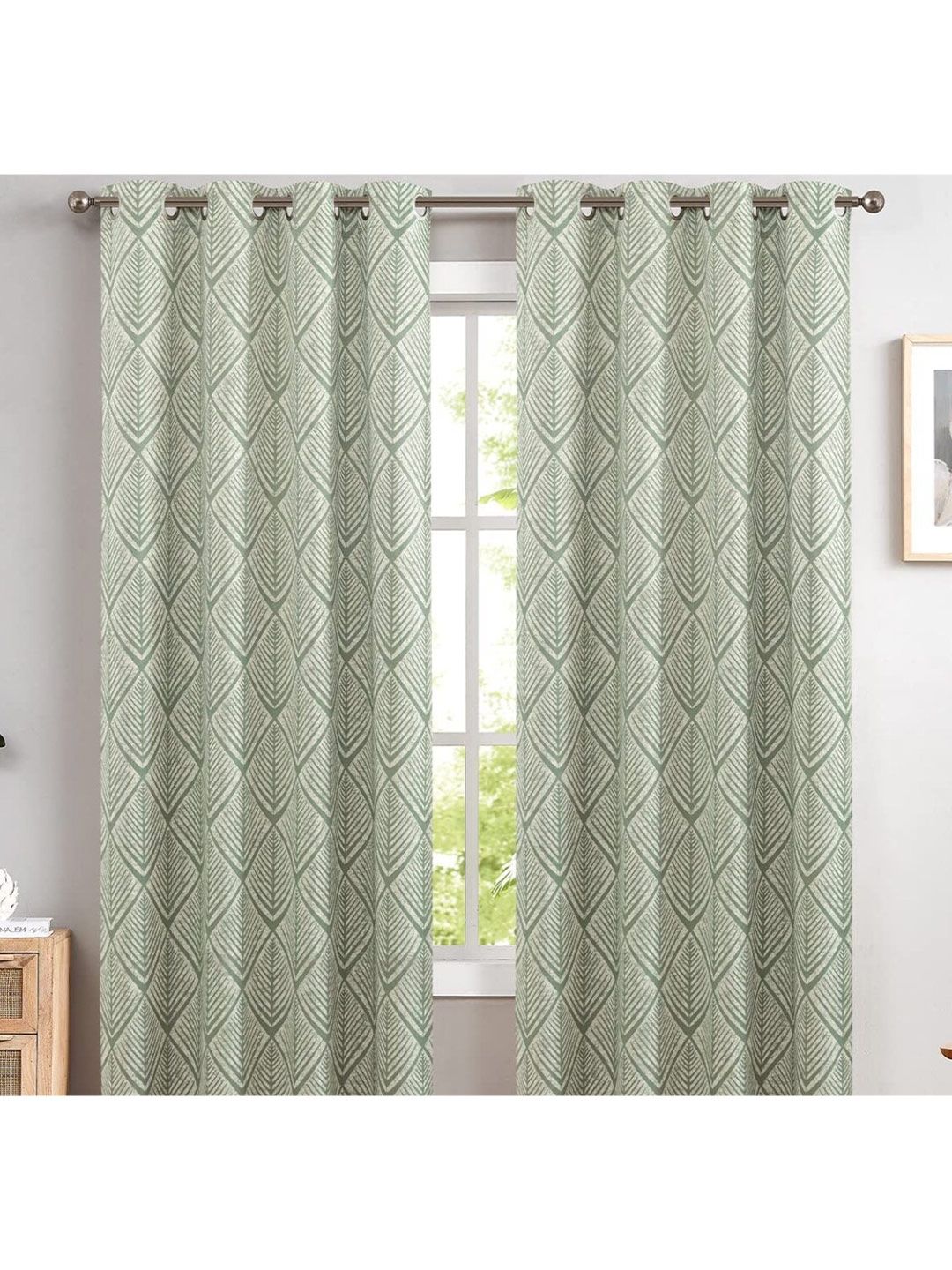 URBAN SPACE Green & Off White Black Out Door Curtain Price in India